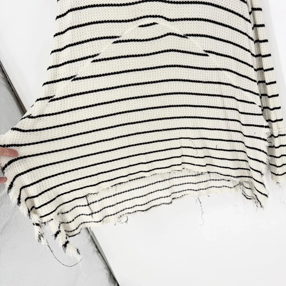 Free People Sunset Park Oversized Thermal‎ Tunic Black/White Striped Size L Boho